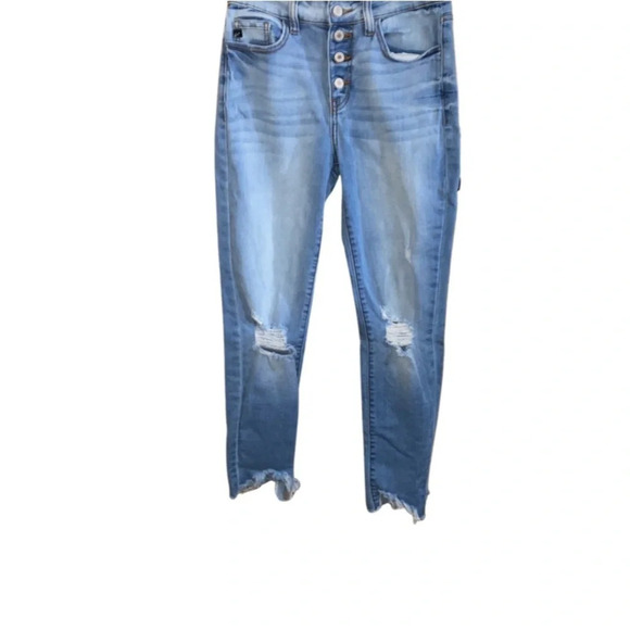 Kancan High Rise Medium-Light Wash Distressed Ankles Skinny Jeans Size 27/7 - Picture 3 of 7